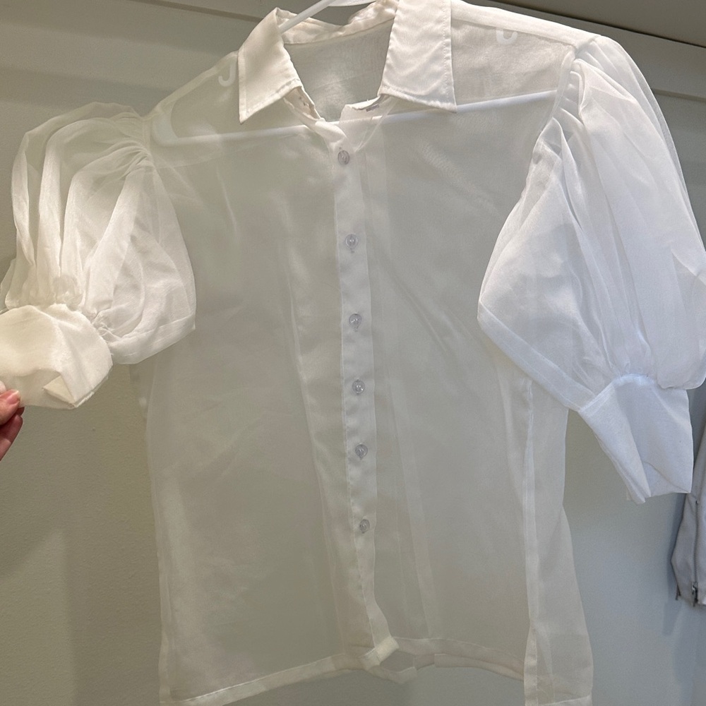 Elegant White Sheer Women's Shirt